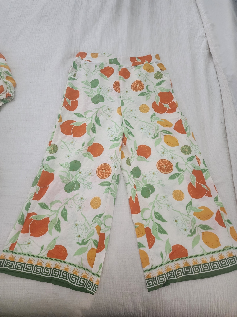 Rachel Zoe Citrus Print Off-Shoulder Top And Pants Suit - Orange/Green/Yellow - Picture 4 of 5